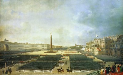 De wijding van de Alexanderzuil in Sint-Petersburg op 30 augustus 1834 door Adolphe Ladurner